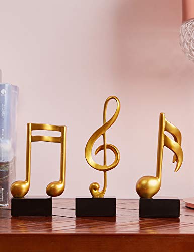 HAUCOZE 3pcs Music Note Decor Gifts Musical Figurine Modern Statue Sculpture Table Centerpiece Crafts Gold Home Arts 7.5inch