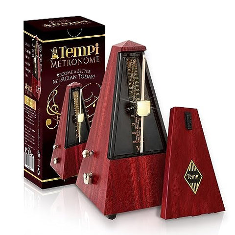 Tempi Mechanical Metronome for Musicians - Includes Ebook and 2-Year Warranty - Metronome for Piano/Guitar/Violin, Metronome Music for Adults and Kids (Molded Teak Grain Veneer)
