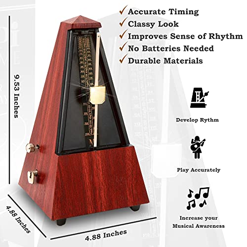 Tempi Mechanical Metronome for Musicians - Includes Ebook and 2-Year Warranty - Metronome for Piano/Guitar/Violin, Metronome Music for Adults and Kids (Molded Teak Grain Veneer)