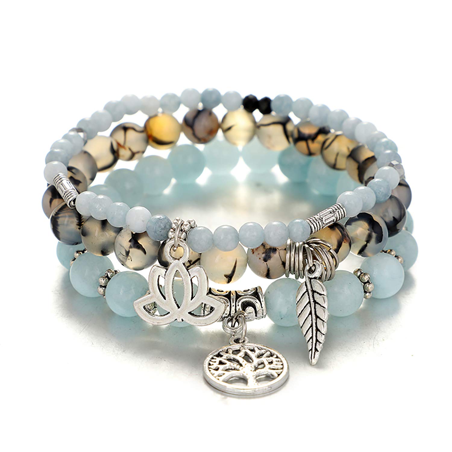 UEUC Tree of Life Yoga Healing Stone Bracelets,Multilayer Lotus Chakra Stone Reiki Bracelet Sets,Anxiety Crystal Natural Stone,for Women Stress Relief