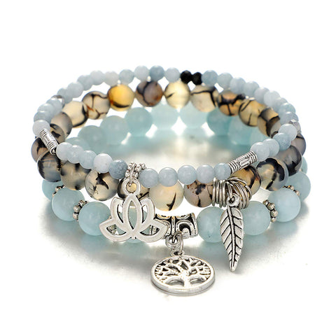 UEUC Tree of Life Yoga Healing Stone Bracelets,Multilayer Lotus Chakra Stone Reiki Bracelet Sets,Anxiety Crystal Natural Stone,for Women Stress Relief