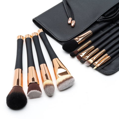 Fancii Professional Makeup Brush Collection, 12pcs Set High End Cosmetic Brush, Cruelty Free Synthetic Bristles for Foundation Blending Powder Blush Eye Shadow, Travel Leather Clutch, Rose Gold