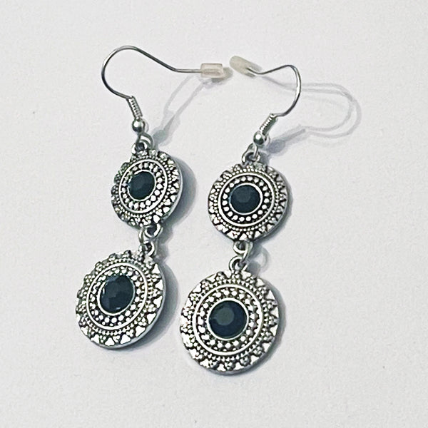 Beautiful Steel Dangling Earring with Black Stones - A Gift for Her