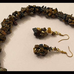 A Set Of Unique Necklace + Bracelet + Earring- Tiger’s Eye Stones