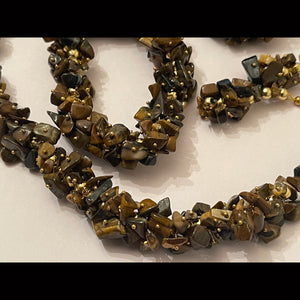 A Set Of Unique Necklace + Bracelet + Earring- Tiger’s Eye Stones