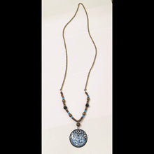 Load image into Gallery viewer, Women Vintage Handmade Beaded Bohemian Necklace with Round Brass Painted Pendant