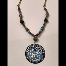 Load image into Gallery viewer, Women Vintage Handmade Beaded Bohemian Necklace with Round Brass Painted Pendant