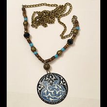 Load image into Gallery viewer, Women Vintage Handmade Beaded Bohemian Necklace with Round Brass Painted Pendant