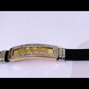 Men’s business stainless steel bracelet with black PU leather