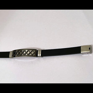 Men’s business stainless steel bracelet with black PU leather