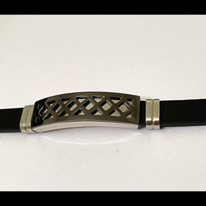 Men’s business stainless steel bracelet with black PU leather