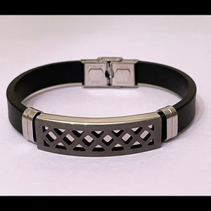 Men’s business stainless steel bracelet with black PU leather