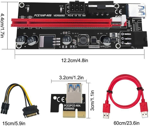 PCIE GPU Riser Latest V009S 6 PIN + MOLEX GPU Mining ETH USB - New