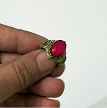 Load image into Gallery viewer, Antique Brass Ring with Cabochon Ruby Stone. Unique Gift for Girls and Women