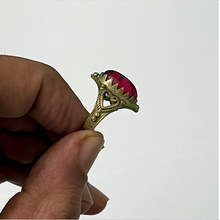 Load image into Gallery viewer, Antique Brass Ring with Cabochon Ruby Stone. Unique Gift for Girls and Women