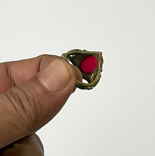 Load image into Gallery viewer, Antique Brass Ring with Cabochon Ruby Stone. Unique Gift for Girls and Women