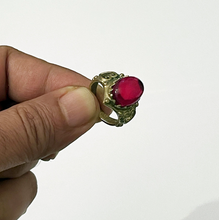 Load image into Gallery viewer, Antique Brass Ring with Cabochon Ruby Stone. Unique Gift for Girls and Women