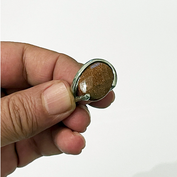 Brass Ring with a Big Oval Agate Stone. Simulated, Unique Gift for Her