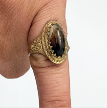 Load image into Gallery viewer, Brass Ring with an Oval Brown/Gray Agate. Simulated, Unique Gift for Her/Him