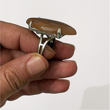 Load image into Gallery viewer, Unisex Brass Ring with a Big Light Brown Agate Stone. Simulated, a Unique Gift