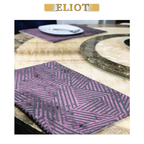 Otis - Pack of 6 Beautiful Cut Velvet Placemats - Color: Fig