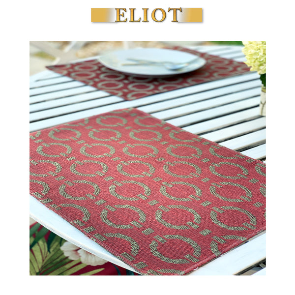 Bond - Pack of 4 Beautiful Jacquard Woven Geometric One-Side Placemats - Color: Henna