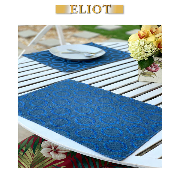 Bond - Pack of 4 Beautiful Jacquard Woven Geometric One-Side Placemats - Color: Indigo
