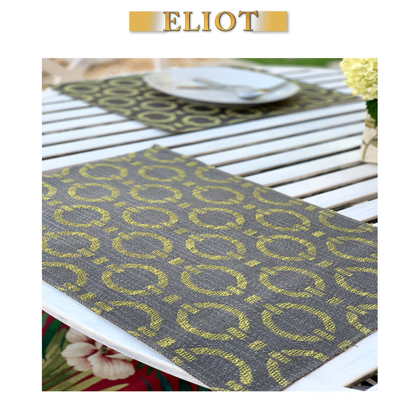 Bond-Pack of 4 Beautiful Jacquard Woven Geometric One-Side Placemats-Color:Wheatgrass