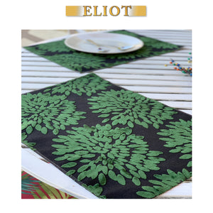 Florence Fiori - Pack of 4 Beautiful Burnout Damask Velvet One-Side Placemats - Color: Emerald
