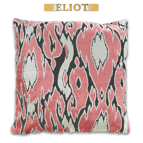 Harrow - 24"X24" Modern Pattern Cut Velvet Pillow - Double-Sided - Color: Coral