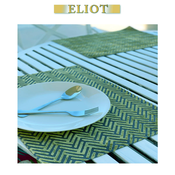 Starlet- Pack of 4 Beautiful Geometric Burnout Velvet One-Side Placemats - Color: Palm