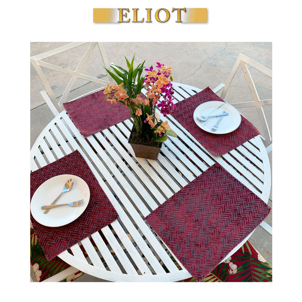 Starlet- Pack of 6 Beautiful Geometric Burnout Velvet One-Side Placemats - Color: Henna