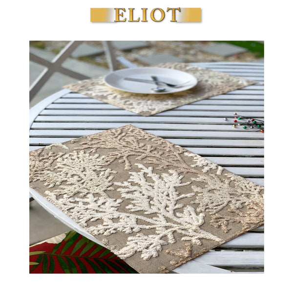 Reef - Pack of 4 Beautiful Cut Velvet One-Side Placemats - Color: Beach